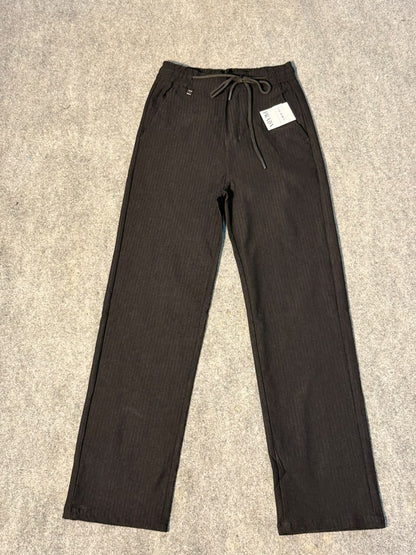 Men’s Ribbed Straight-Leg Casual Trousers with Drawstring Waist