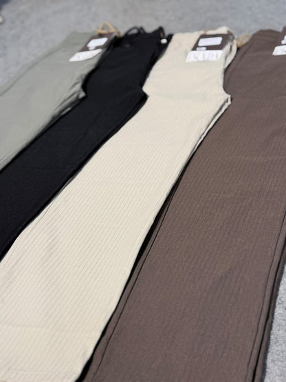 Men’s Ribbed Straight-Leg Casual Trousers with Drawstring Waist